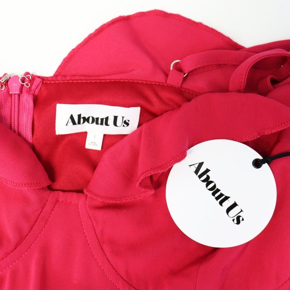 NWT About Us Irene Ruffle Dress Berry Pink Ruffle Trim Sweetheart Neckline Large - Picture 4 of 7